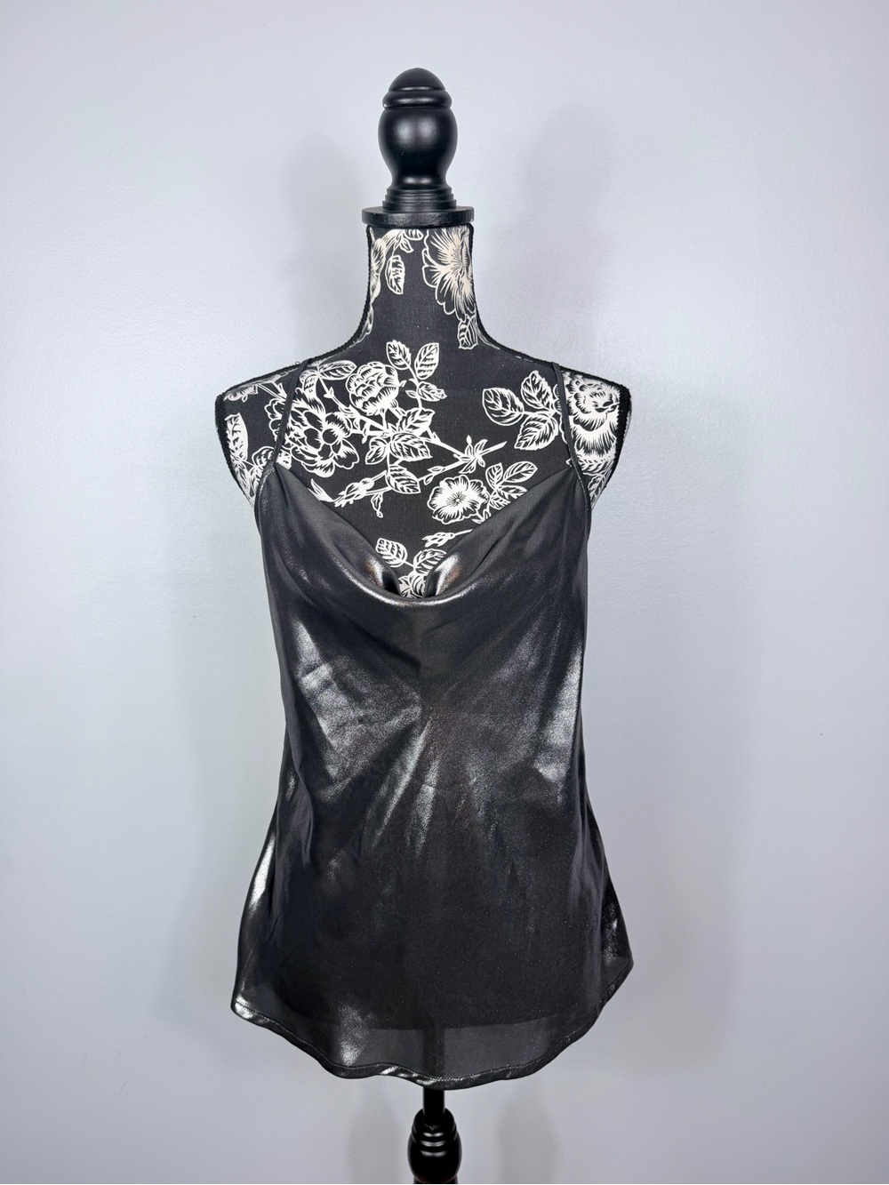Express grey/silver metallic cowl neck camisole tank top size medium